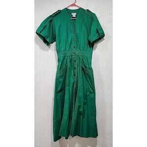 Womens 1970s Dorian Sz 10 Green Dress Pockets Vintage Clothing Grandma Core